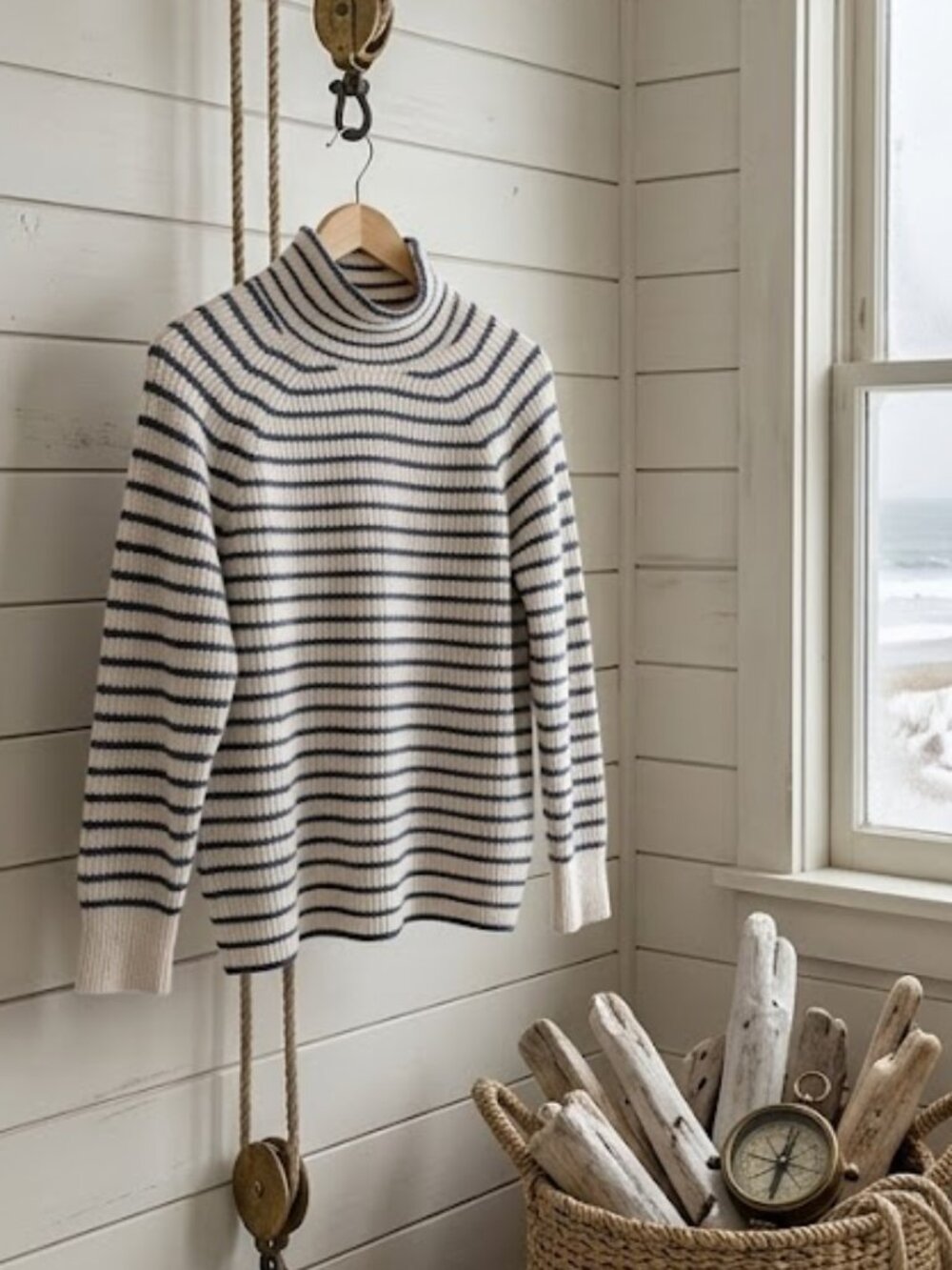 J. Crew Heavy Cashmere Mockneck Sweater Blue White M